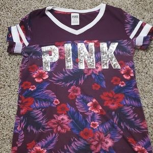 Victoria Secret pink floral maroon bling logo
